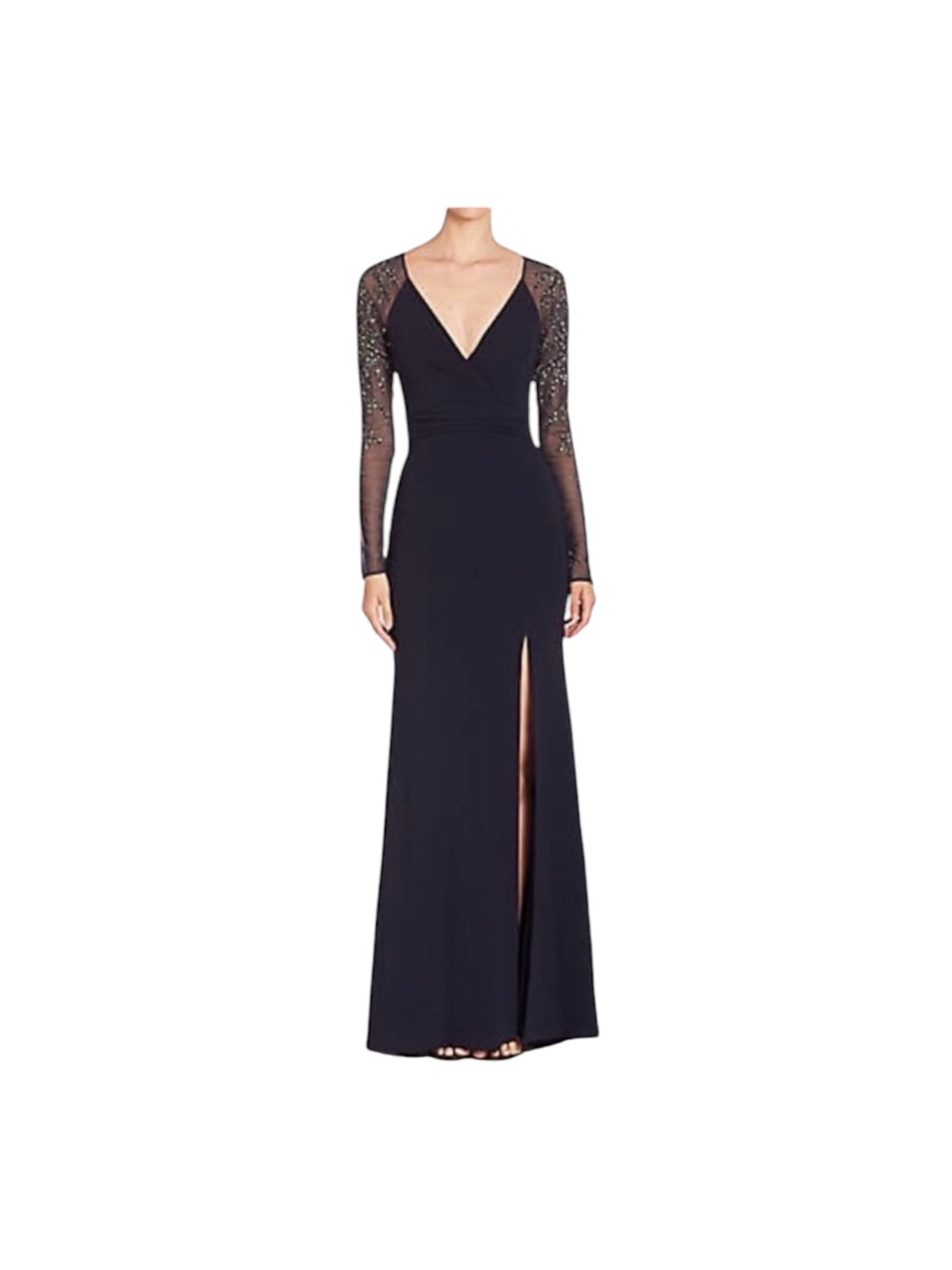 Pamella Roland Floor-Length Beaded Navy Gown Dress Size: 4/6